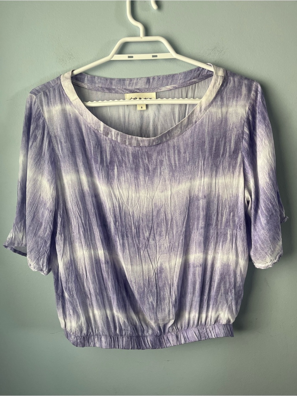 ✨ 3/$30 Cloth & Stone Anthropologie Purple White Tie-Dye Half Sleeve Top Size S